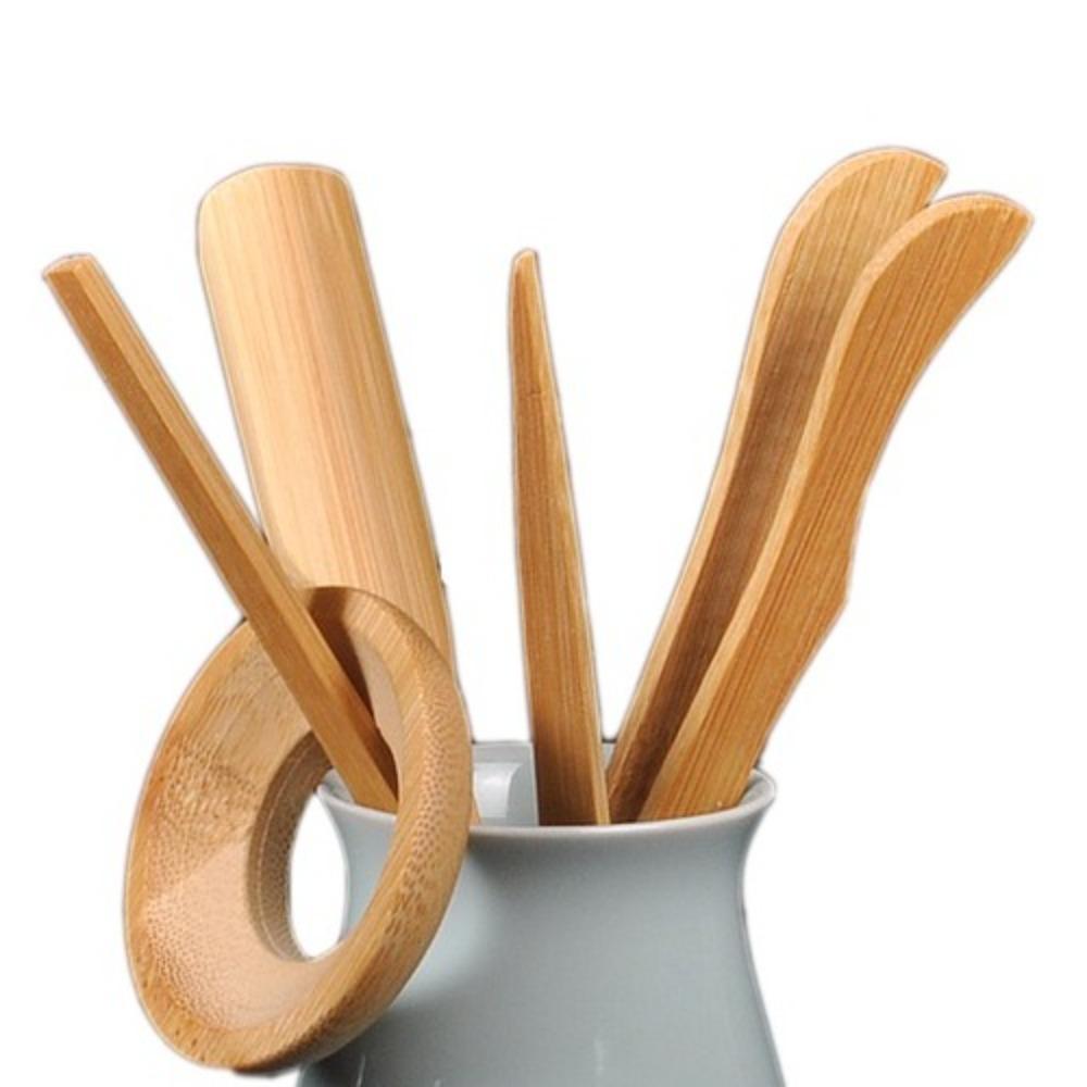 6Pcs/Set Natural Bamboo Kongfu Tea Ceremony Utensils Set Long Handle Food Grade Matcha Scoop Reusable Green Tea Teaspoons