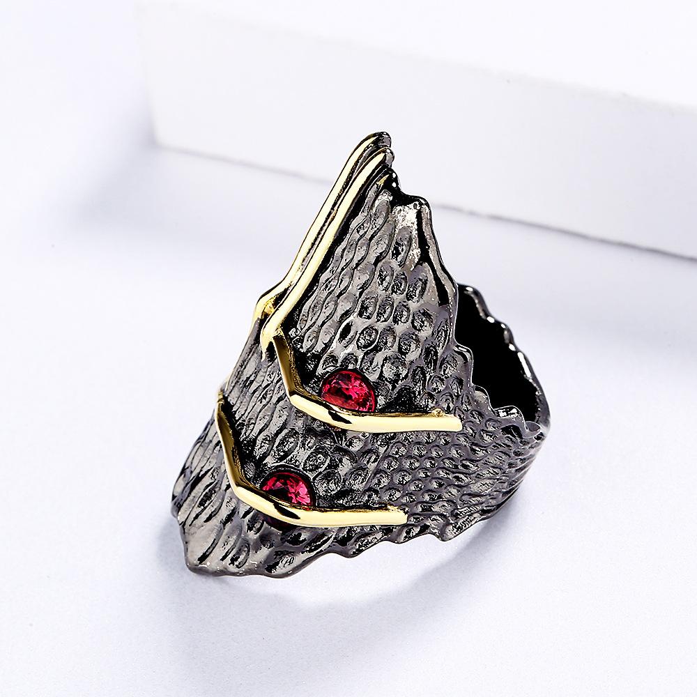 Geometric Vintage Red Zircon Interwoven Black Gold Ring Silver Exquisite Vintage Ring Ladies Party Cocktail Party Jewelry