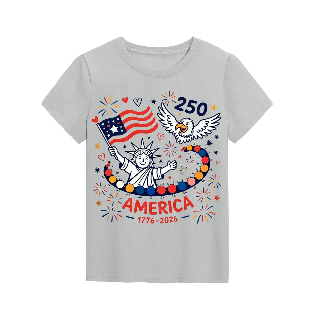 Fashionable Round Neck Short Sleeve Work Clothes Printed Tops For KID Summer Tops