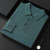 Men's Spring and Autumn Casual Polo Collar Long-sleeved Knit Shirt Solid Color Loose Business Pullover Tops