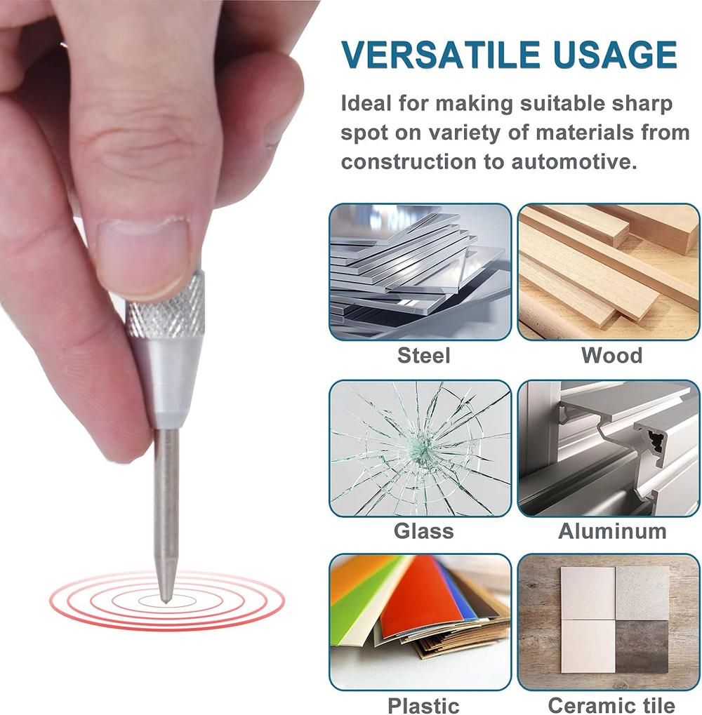 Automatic Center Punch Locator Window Breaker Woodworking Punch Metal Drill Tool Automatic Punch Hand Tools for Glass Metal Wood