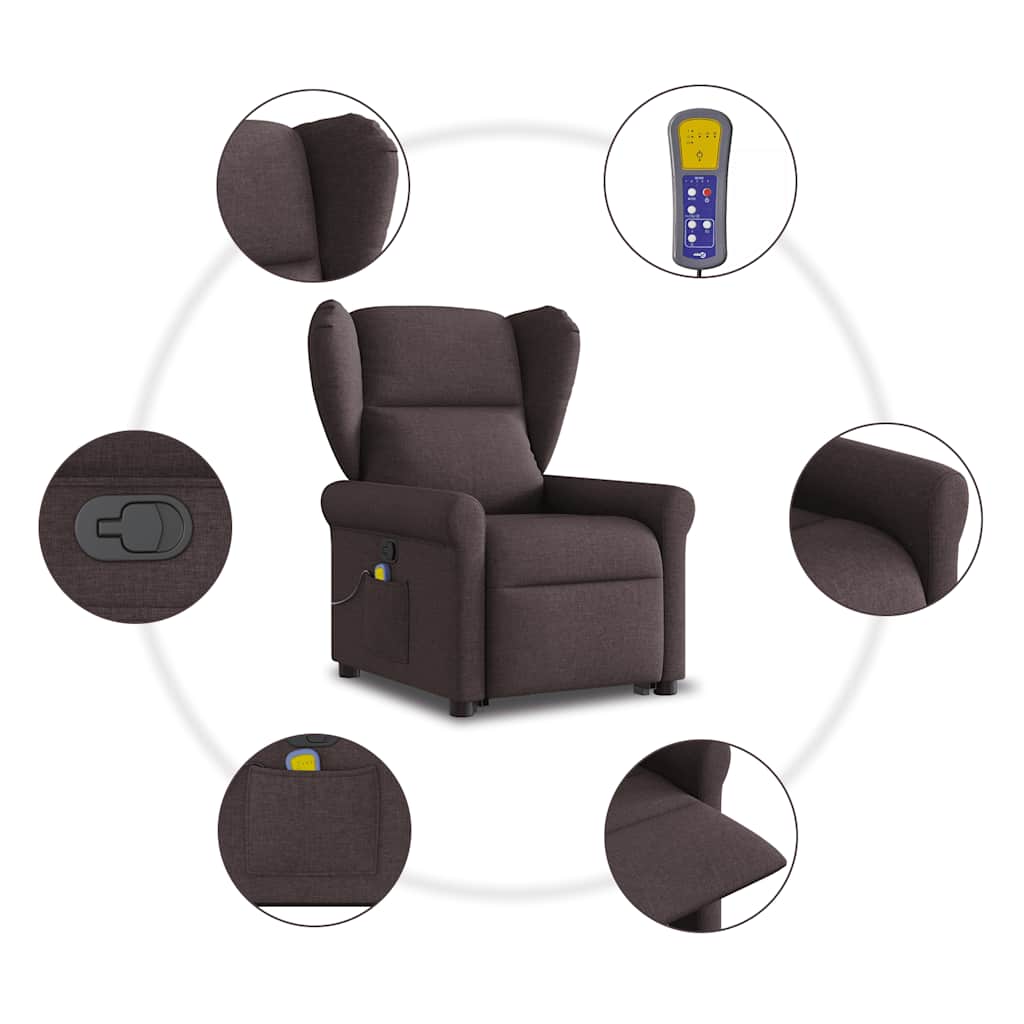 Massage Chair with Rising Function Dark Brown Fabric