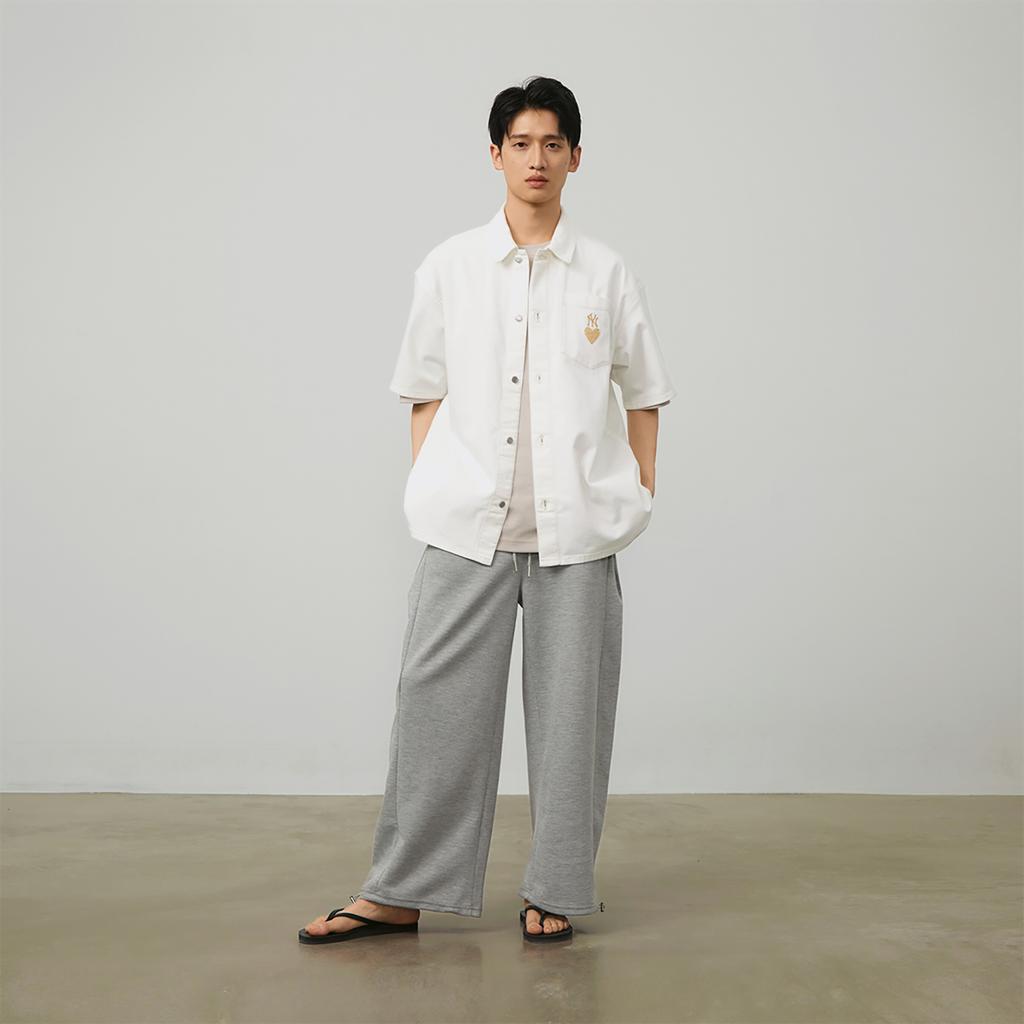 New MLB Base Logo Shirts Unisex Cream 3ADRH0143-50CRS