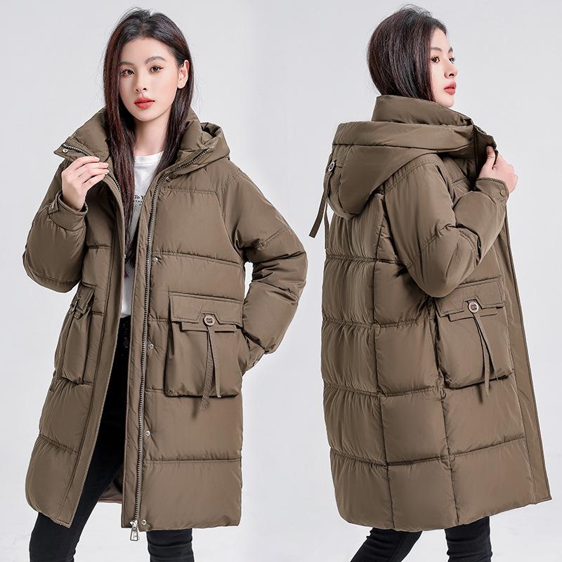 Cotton clothes women's over the knee length 2025 winter new Korean version of thickened jacket with large pockets padded jacket women's padded jacket