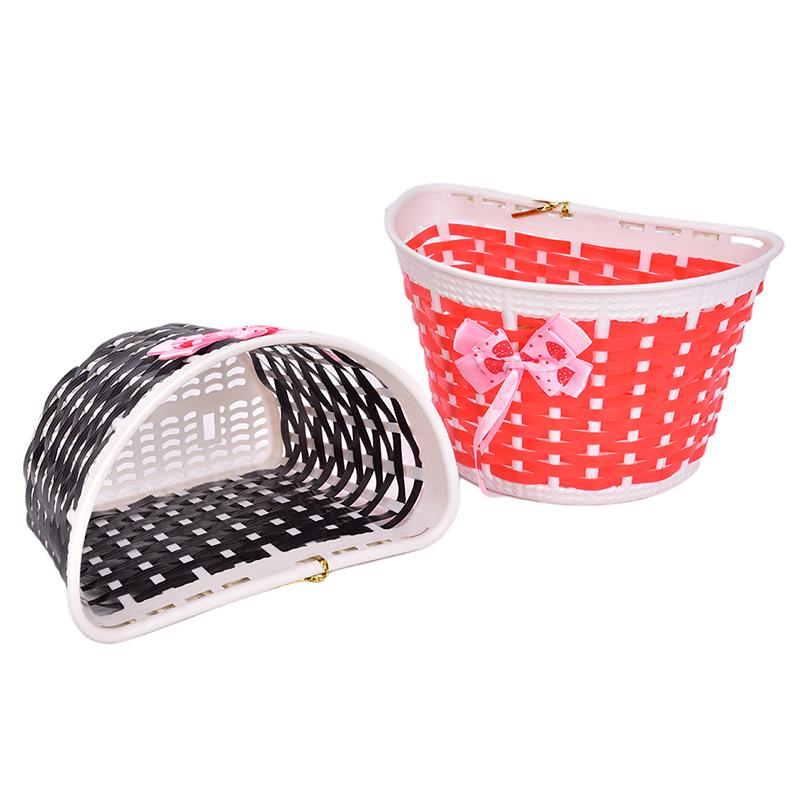 1Pc Bicycle Basket Children Bike Plastic Knitted Bow Knot Front Handmade Bag
