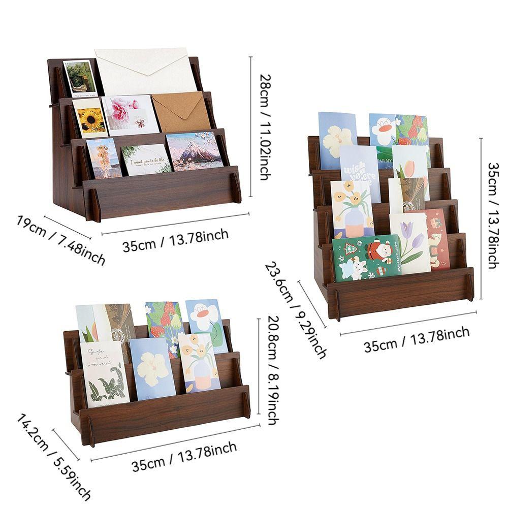 2/3/4 Tiers Greeting Card Display Stand Wooden Vertical Design Jewelry Storage Rack Multi-Functional Space Saving