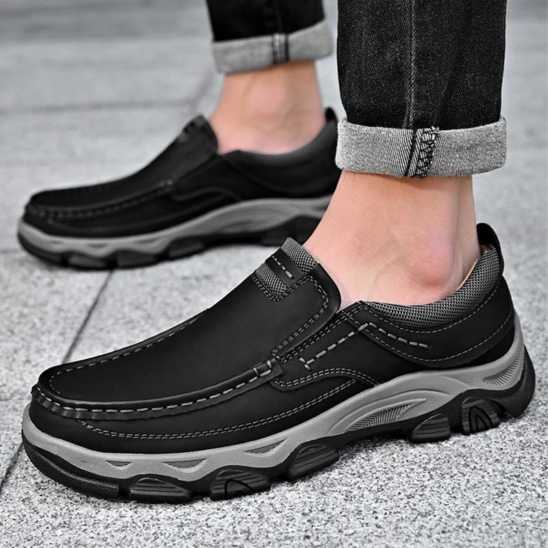 Fashion Genuine Leather Mens Casual Shoes Leisure Walk Men Loafers Moccasins Breathable Slip On Driving Shoes Retro Style Business Shoes