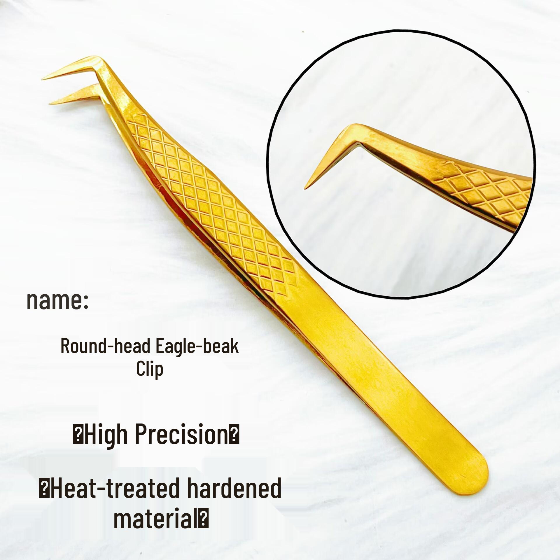Matte Rose Gold Fish Scale Precision Eyelash Tweezers with Gold Feather Clips for Eyelash Extensions