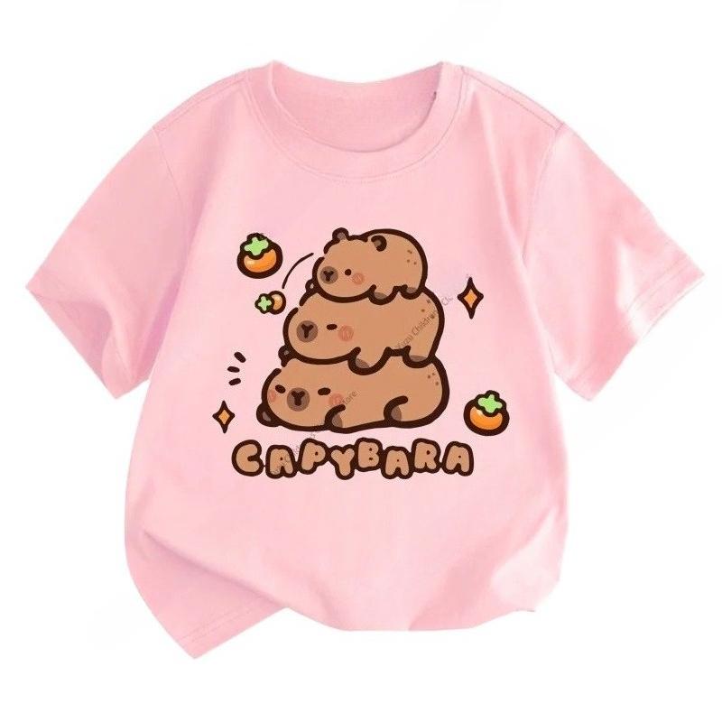 Summer New Trend Capybara Printing Cute Children's Short-Sleeved T-Shirt Cute Comfortable Versatile Boy and Girl T-Shirt