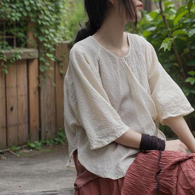 Women Summer Bat Sleeve T-Shirts Solid Color O-Neck Casual Soft Jacquard Women T-Shirts