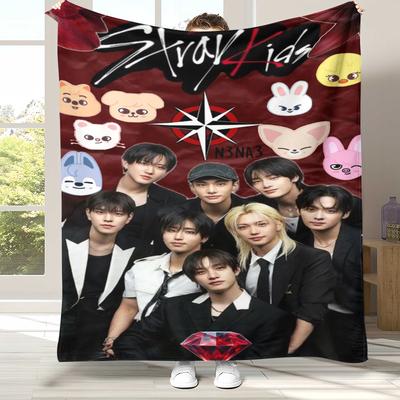 HD Stray Kids Kpop Star Flannel Blanket,Ultra Soft Warm Plush Throw for Home Bedroom Bed Sofa Cover Camping Picnic Gift