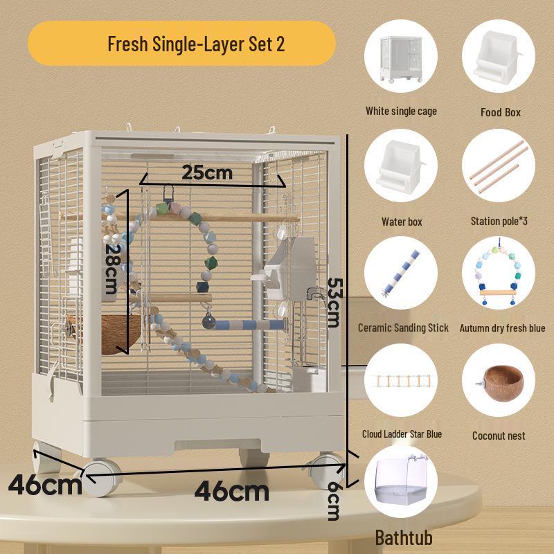 Double-Layer Transparent Bird Cage for Cockatiels and Parrots - Large, Luxury, Horizontal Wire Design