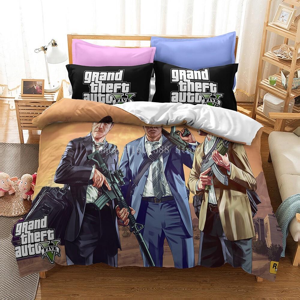 Set de lenjerie de pat pentru jocul video GTA V, imprimeuri 3D, huse de plapumă, Grand Theft Auto, set de husă pentru pat de o persoană, lenjerie de pat pentru băieți, adulți, decor pentru casă