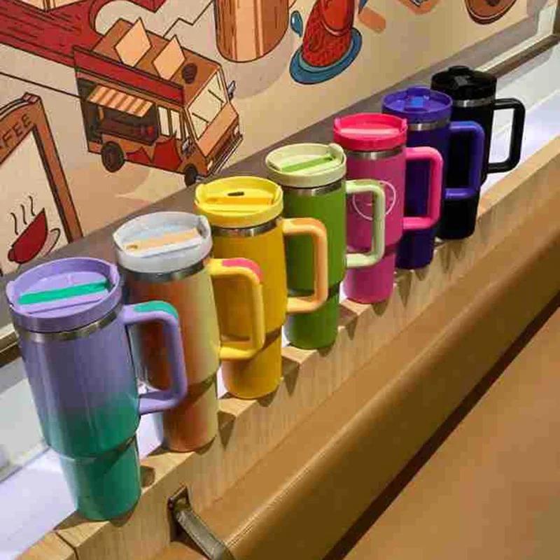 Vaso con asa de 1200ml y 40oz, botella de agua de acero inoxidable, termo al vacío, taza de café para coche de viaje de gran capacidad