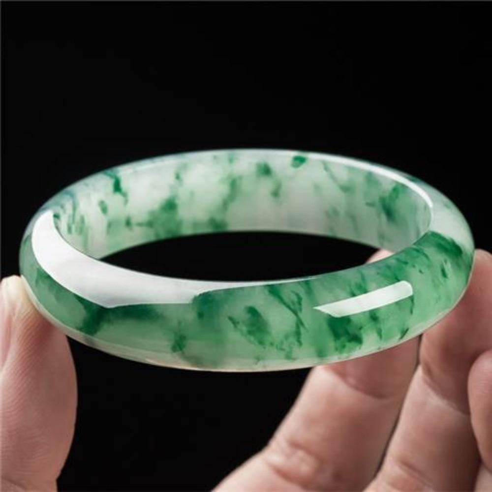 Round Jade Bracelet Ice-Seed Round Bangle Bracelet Fashion Green Jade Bangle Women 55-56mm-Green