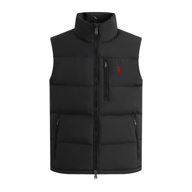 Men's Stand Collar Duck Down Vest with Small Logo - Thick, Warm, Solid Color for Autumn/Winter