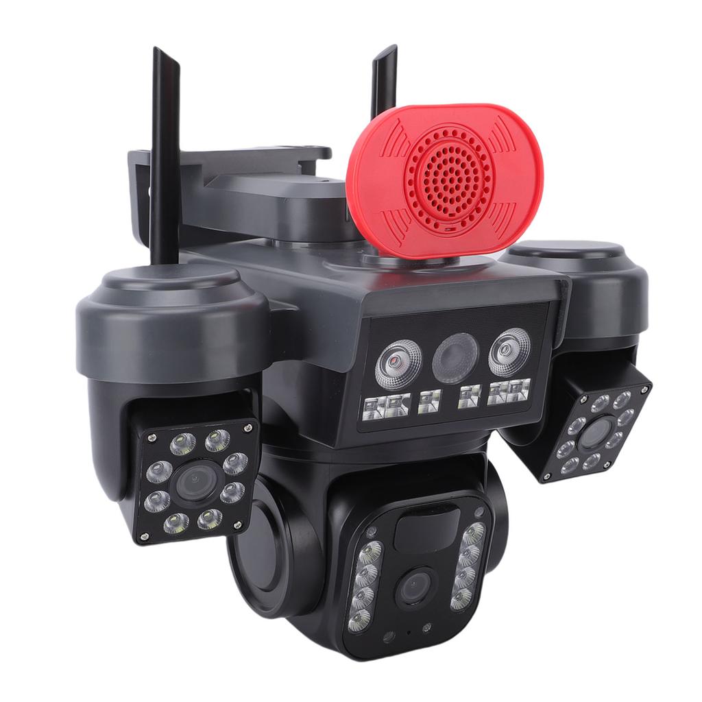 Triple Lens Solar Security Camera 2.4GHz WiFi Camera 8000mAh Battery Powered 360 Degree View IP66 Weatherproof AI