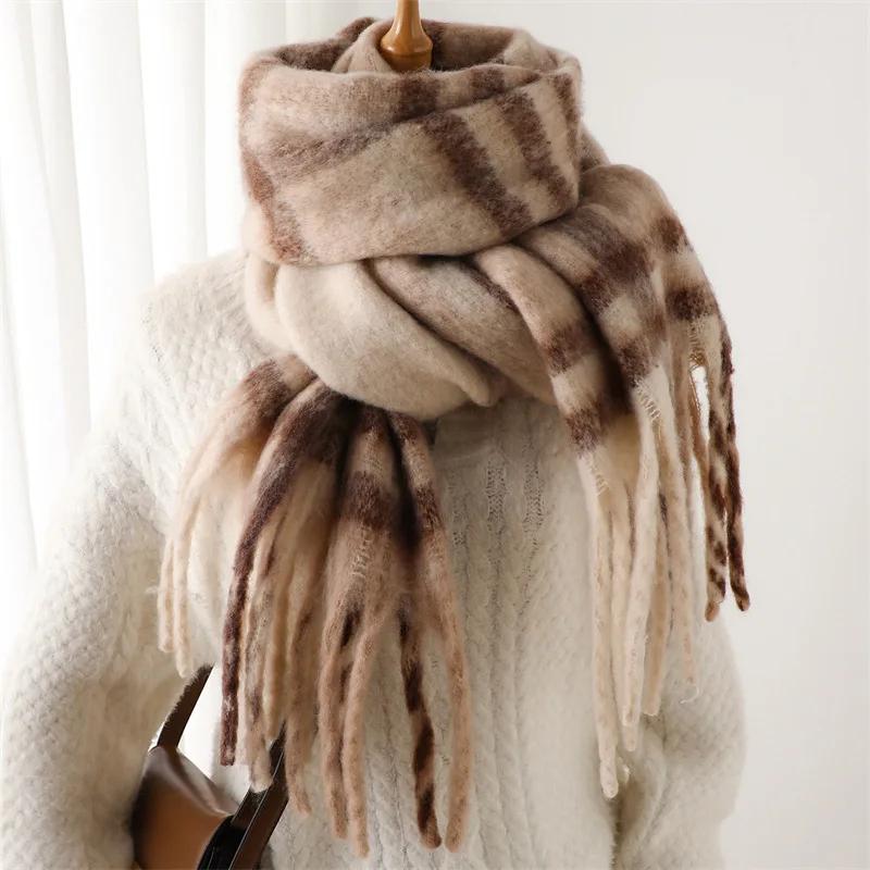 Korean Winter Imitation Cashmere Scarf Student Neck Thick Warm Shawl Men Women Popular Tassel Scarves Bufanda Blanket Thickening