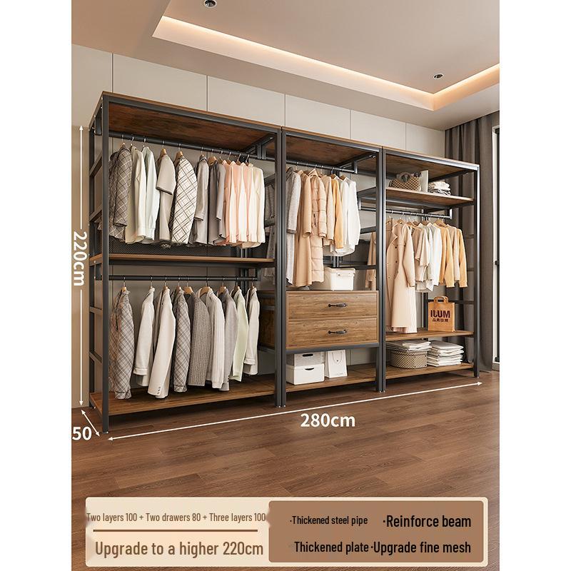 Metal Walk-In Wardrobe: Floor-Standing Clothes Rack, Open Garment and Hat Rack, Bedroom Shelf Assembly
