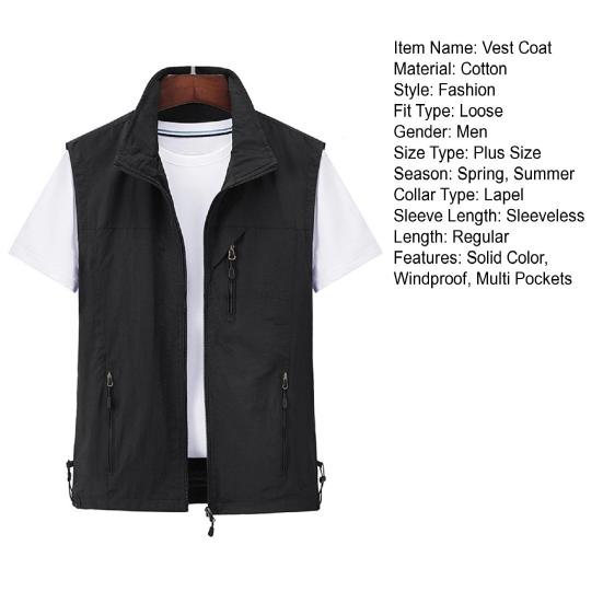 Vesta bez rukávů s klopou Kabát Více kapes Zapínání na zip Vodotěsné Pánské Nákladní Horolezecká vesta