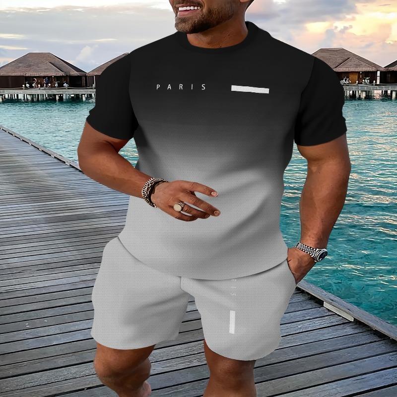 Lässiger Sportanzug atmungsaktiv Outdoor Freizeit Herren T-Shirt Fünf-Viertel-Hosen-Anzug Sommer 3D-Druck Anzug für Herren und Erwachsene