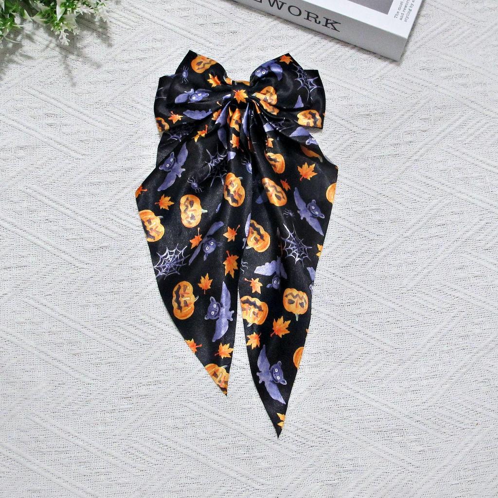 Halloween Pumpkin Ghost Bow Hair Clip - Spooky Hair Ribbon Accessory for Festive Parties