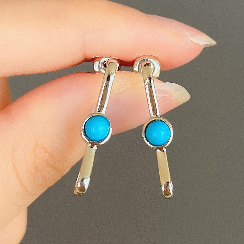 2026 New Bohemian Retro Ethnic Style Earrings, Niche Design, Turquoise Geometric Simplicity, Zircon, and Accessories