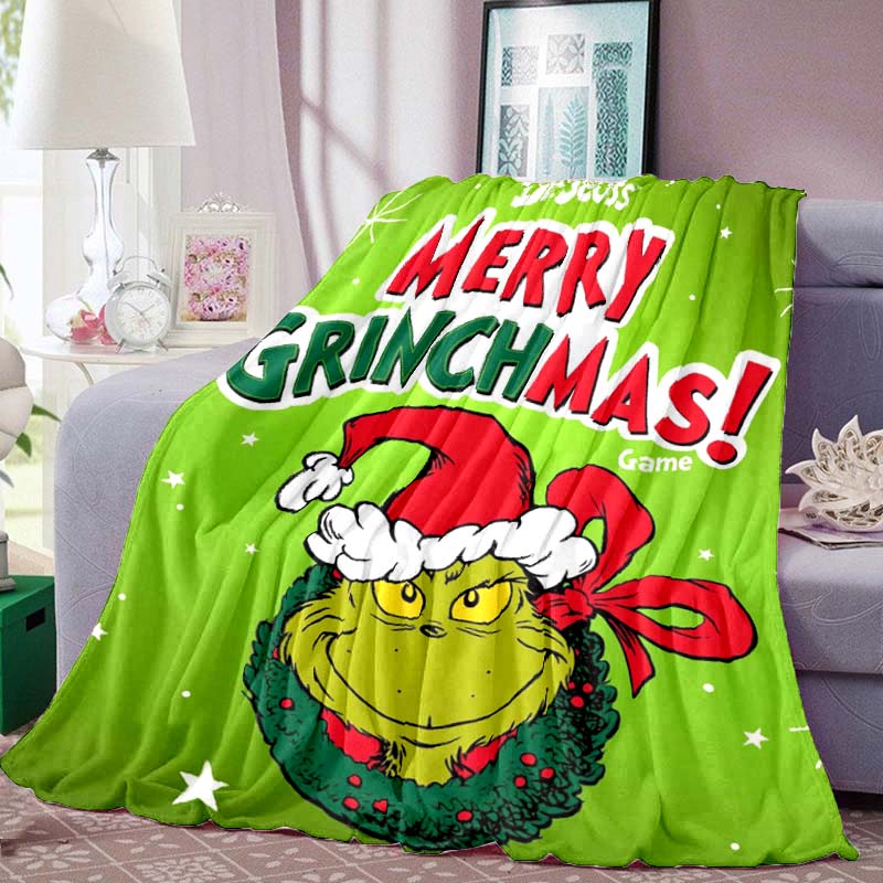 The Grinch Printed Throw Blanket – Warm Winter Flannel Blanket for Holidays, Personalized Sofa & Nap Throw