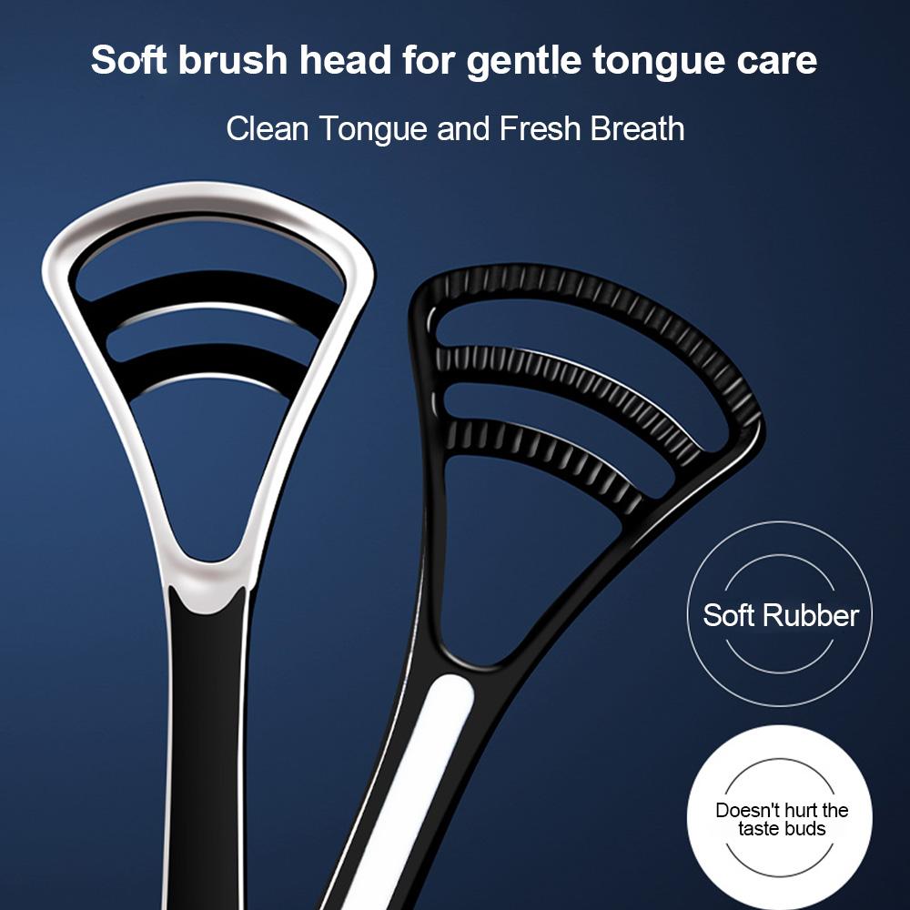 Silicone Tongue Scraper With Non-Slip Handle Double Side Tongue Cleaner Freshe Breath Tongue Brush For Oral Hygiene Care