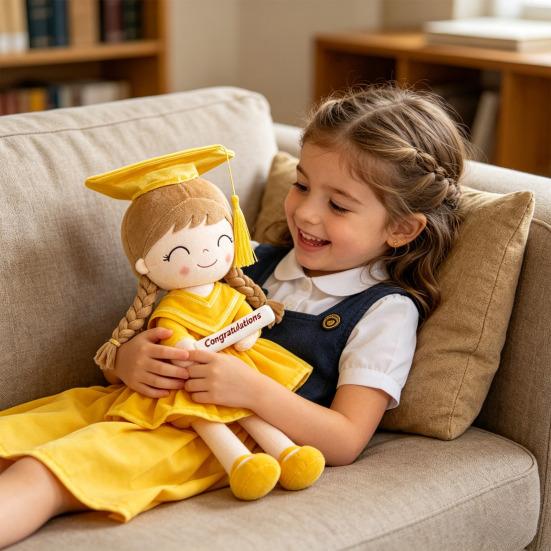 2026 Graduation Plush Doll with Cap & Gown Soft Stuffed Toy for Kids 13-Inch Commemorative Gift for Kindergarten Preschool Elementary Grads