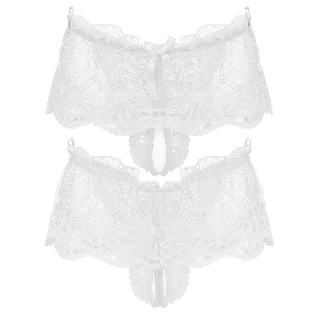 Mens Sexy Panties Bikini Briefs See-Through Lace Underwear Crotchless Underpants Sissy Thongs