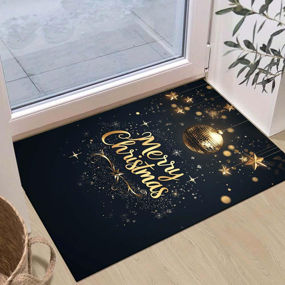 

1pc Christmas Themed Rug, Merry Chrismas Print, Bedside Carpet, Non slip Laundry Room Mat, Machine Washable Water Absorbing Entrance Door Ma 60cm by 90cm