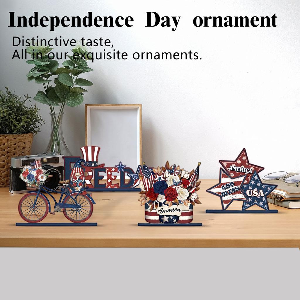Independence Day Wooden Ornament Wooden Crafts Scene Setting Tabletop Ornament Decorations