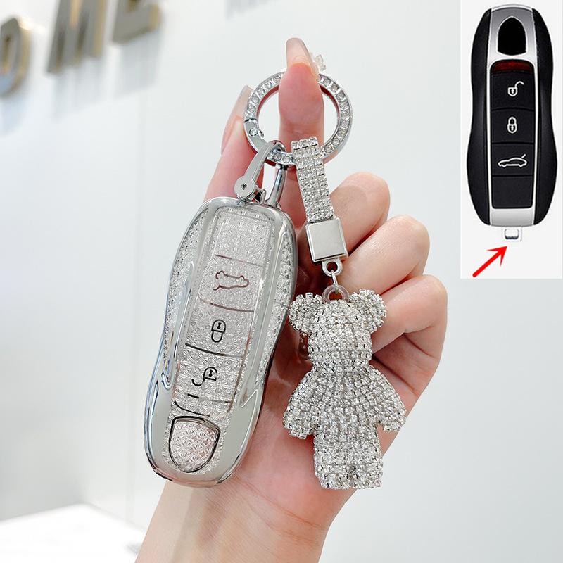 TPU Car Remote Key Cover Case Holder shell Chain Protector Fob For Porsche Taycan Panamera Macan Cayenne Hybird 718 911 Boxster