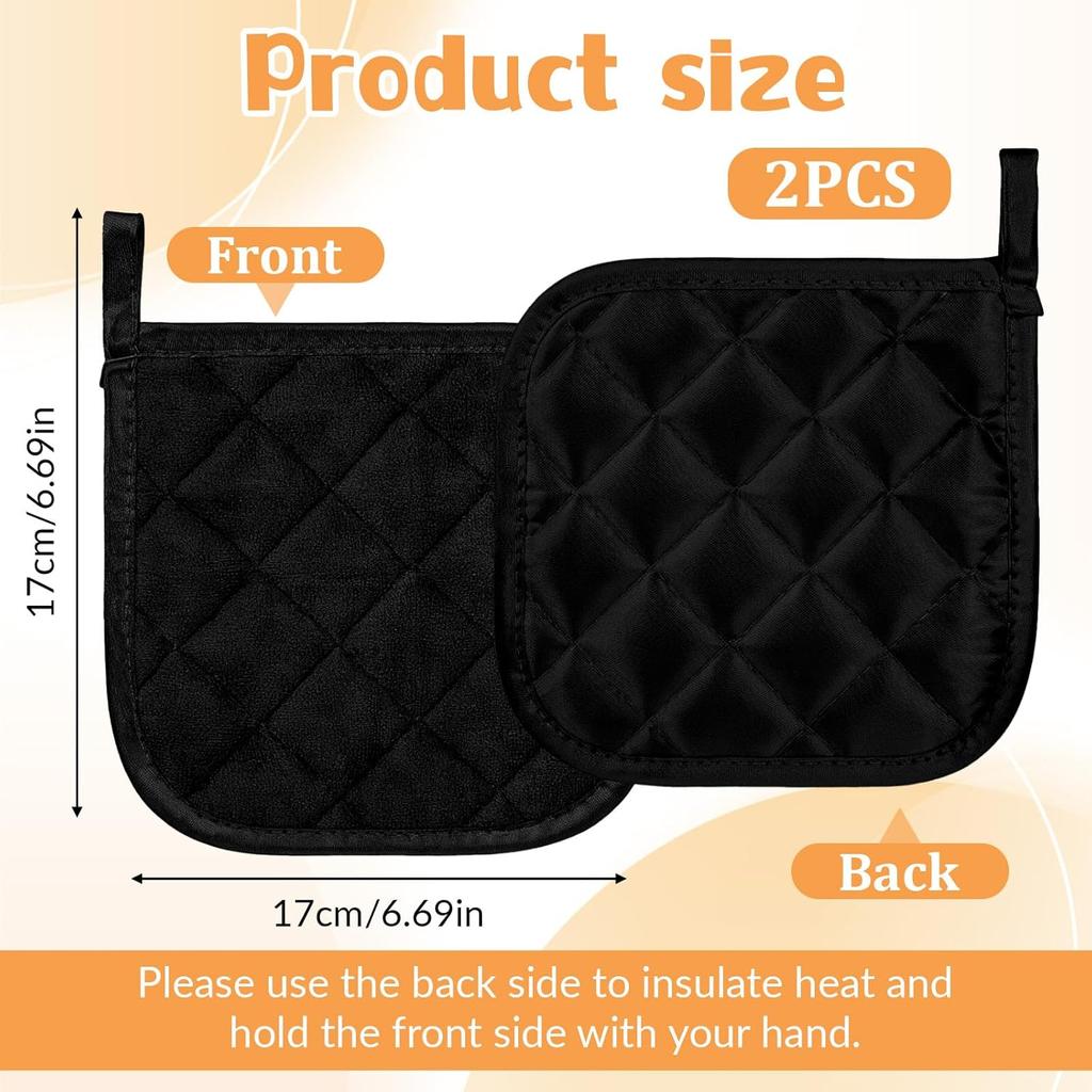 2pcs Pot Holders for Kitchen Clearance Cotton Heat Resistant Pads 17cm/6.69inch Black Oven Pot Holders Trivets Coasters Hot Pads Terry Pots Holder