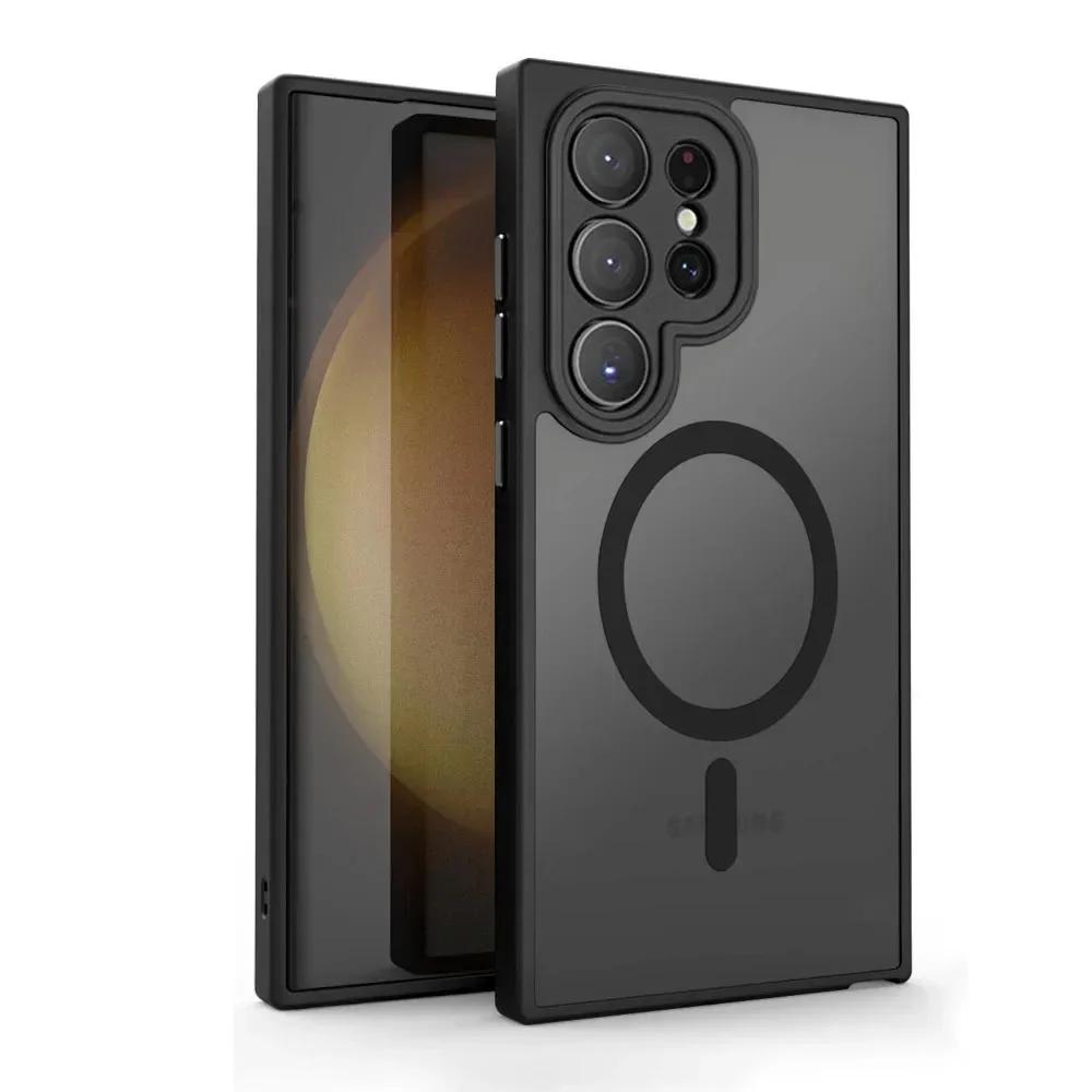 Magnetic Luxury Matte Case For Samsung Galaxy S25 S24 S23 S22 Ultra Plus Lens Protect Magsafe Wireless Charge Shockproof Cover