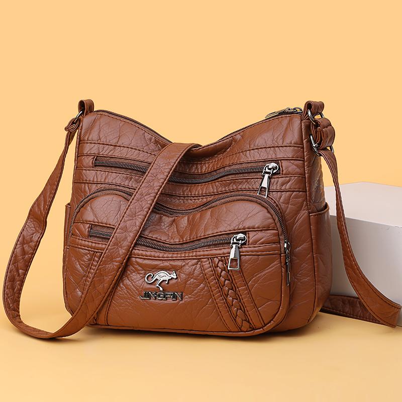 Dameveske i mykt skinn Middelaldrende morsveske Enkel skulder Crossbody-veske