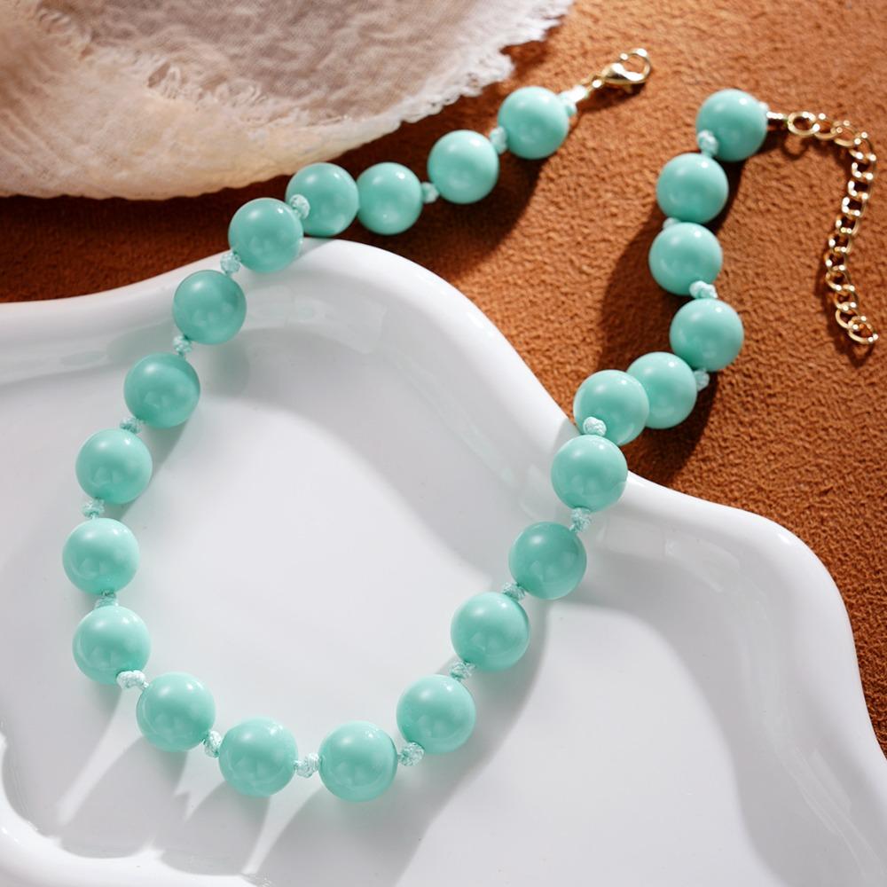 Personality Trend Multi-colored Acrylic Round Beads Chunky Short Choker Necklace for Women Statement Boho Beach Vacation Jewelry