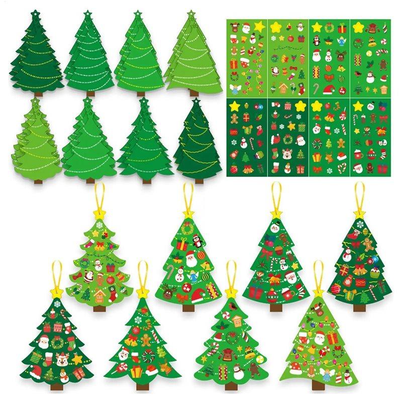

A84E-Kids Christmas Tree Interactive Ornaments Stickers For Room Wall Classroom Apartment Interior Toddler зелёный