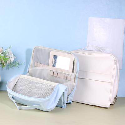 Portable Standing Makeup Bag Large Capacity Travel Handbag Women'S Organizer Simple Pen Bag Business Style Pu Material