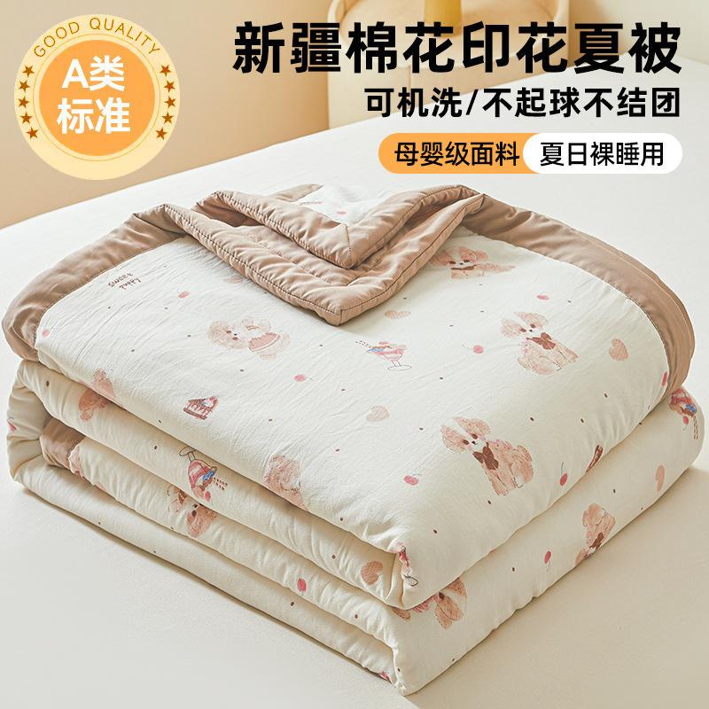Ultra Soft Cotton Summer Cooling Quilt Cute Cartoon Print Washable Lightweight Single Double For Bedroom Dorm All Season Gift Use