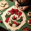 DIY Patchwork Craft Supplies Wreath Kit, Christmas Sewing Seasonal Patterns, Farmhouse Style Crafts Fabric Kit for Adults, Front Door Wall Decor