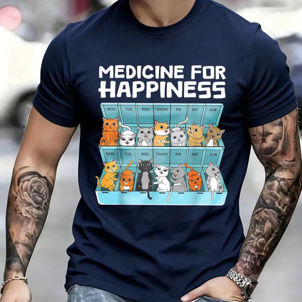 Medicine For Happiness Cats For Unisex Unisex Funny Cat Tshirt Graphic T Shirt Unisex Clothing Streetwear Harajuku High Quality Cotton