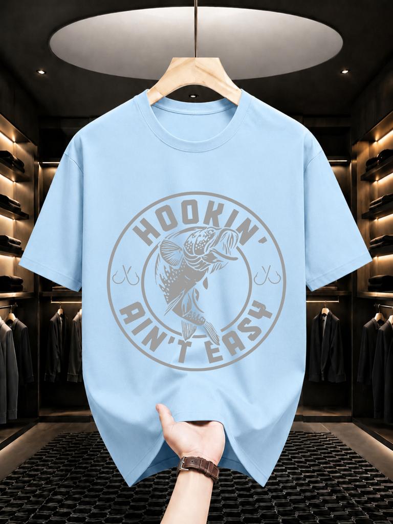 2026 New Pure Cotton Tshirt With Fishing Fun Meme Print Casual Crew Neck Short Sleeve Outdoor Style Top