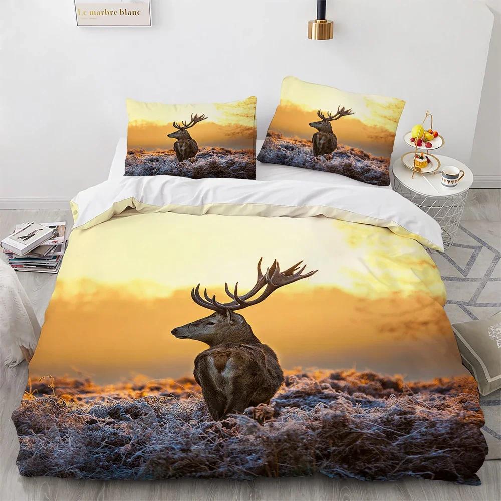 Black Theme Jungle Mose Soft Duvet Cover Set for Boy Ten Girl Bedrom Set 3D Print Grey Elk Der Soft Microfiber Warm Comforter Cover