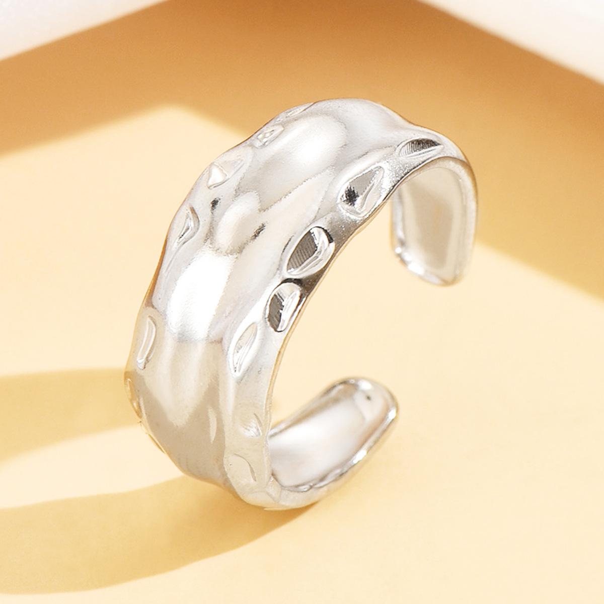 Stainless Steel Irregular Hammered Texture Ring - Personalized Simple High-End Style