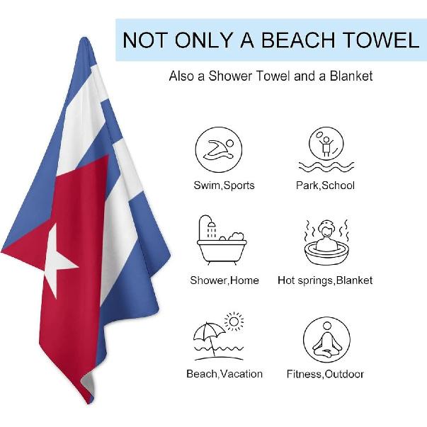Cuban Flag Beach Towel,Oversized Super Soft Ultra Thin Absorbent Beach Towels for Travel,Quick Dry Double-Faced Pile Towel for Men