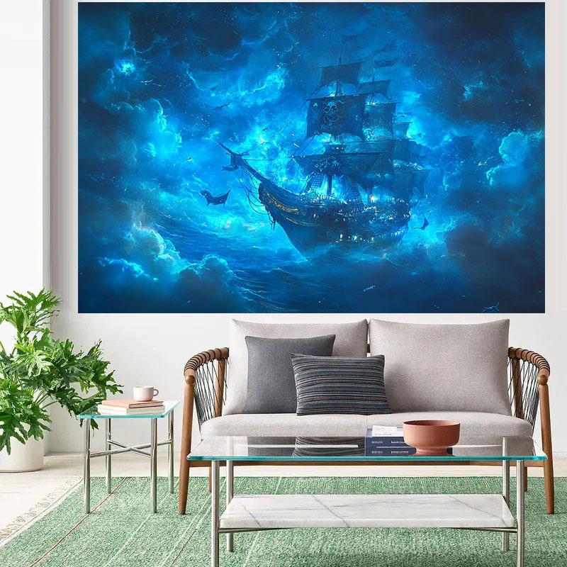 1 piece 2D background cloth 1. Halloween Carnival, mysterious pirate ship background cloth, dreamy party atmosphere