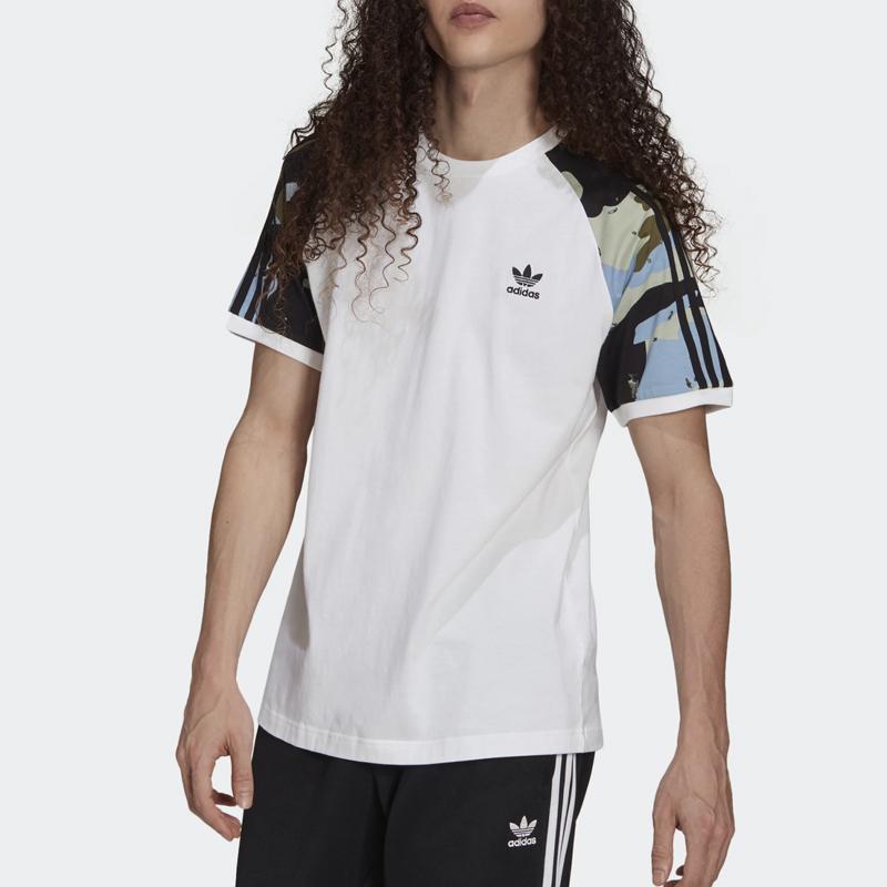 Adidas Originals Camouflage Patchwork Sport Crew Neck Short Sleeve T-Shirt Men Tops White H13486