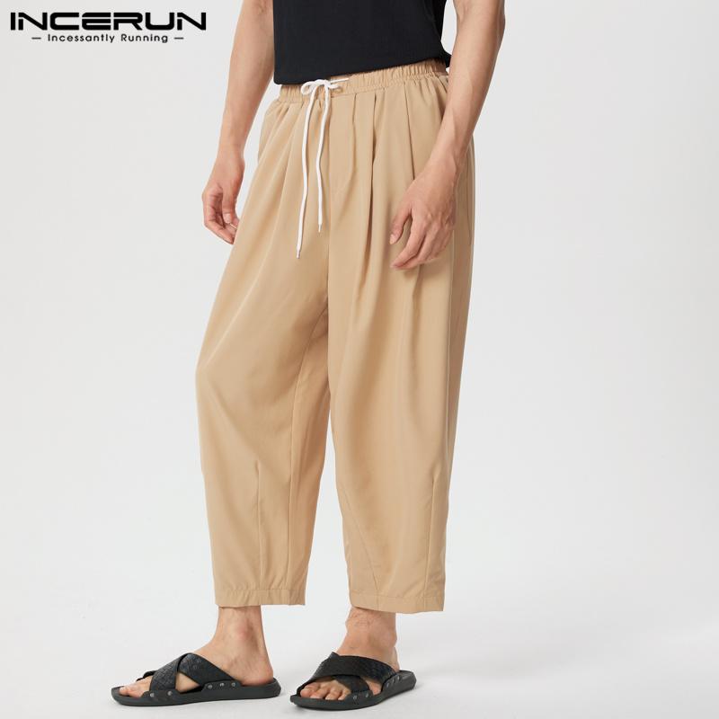 

INCERUN Мужские повседневные мешковатые прямые брюки с эластичной талией, шаровары на шнурке L хаки